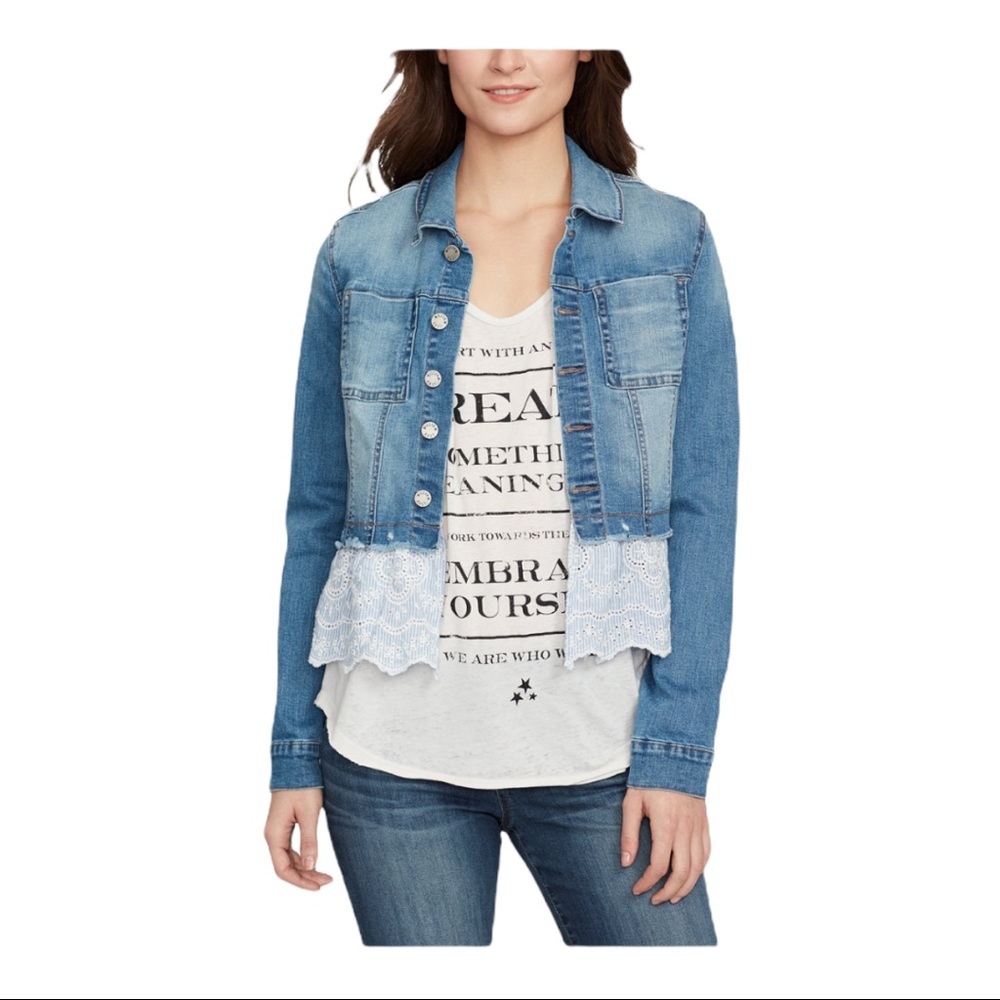 William Rast Denim Eyelet Lace Back Jacket Small